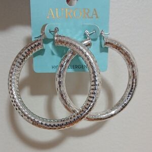 Aurora Light Weight Silver Textured Hoop Earrings